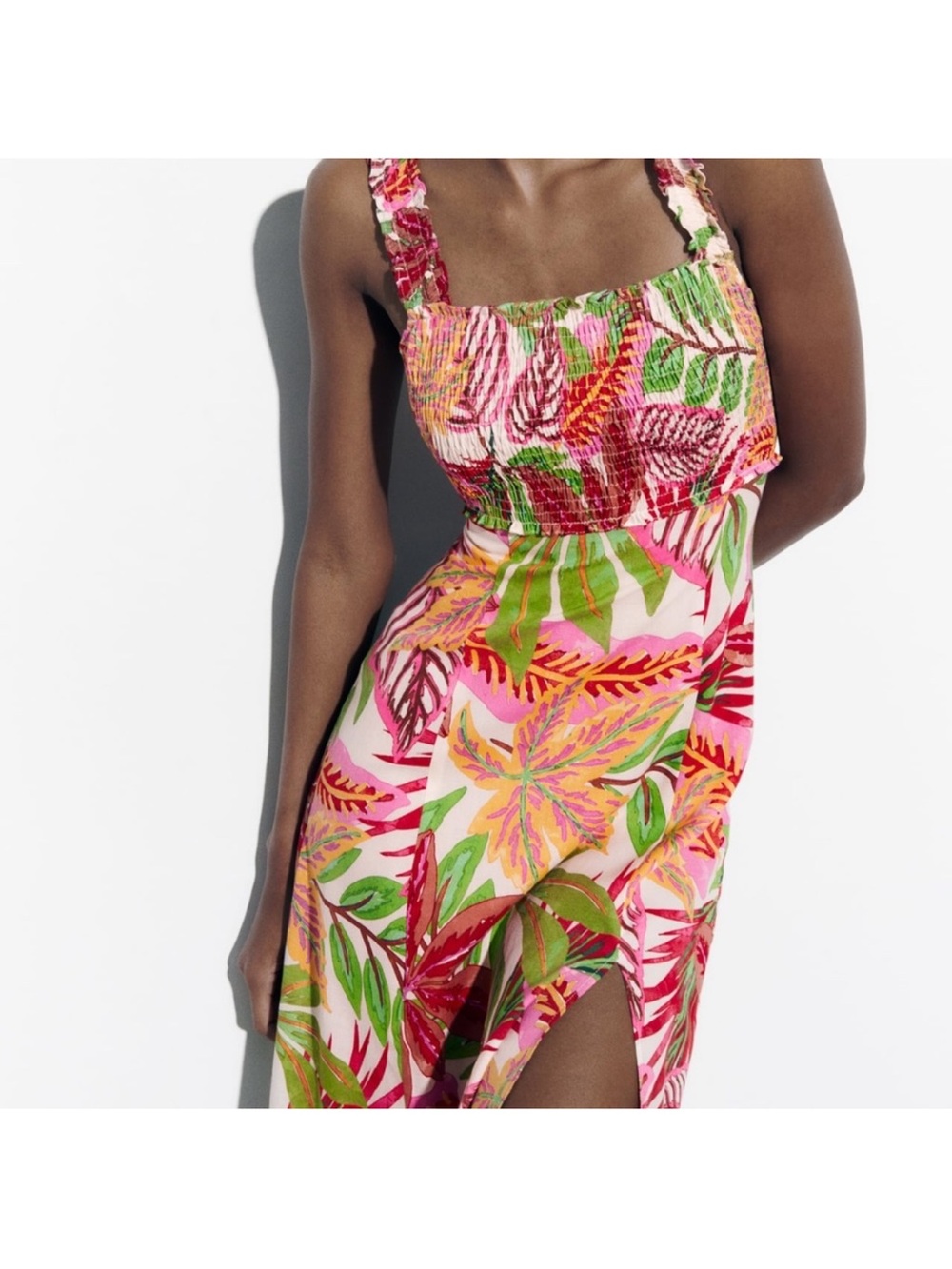 ZARA limited edition Tropical Pink Floral Maxi Dress with Side Slit - Picture 2 of 4